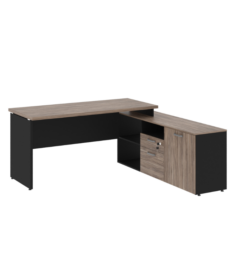 MESA DINÂMICA COM ARMÁRIO LATERAL COM 01 GAVETA 01 PASTA E 01 PORTA - YARIS